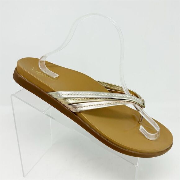 Vionic Women's Strappy Gold Leather Thong Sandals Size 11 Orthopedic Support - Picture 1 of 13